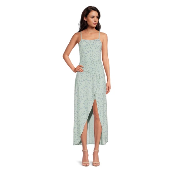 No Boundaries Juniors Tank Dress with Wrap Skirt, Jade Delight - Picture 3 of 5